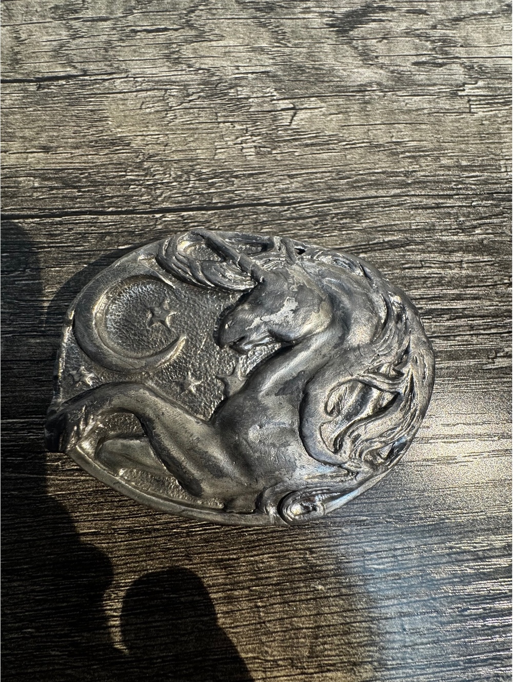 Vintage 1983 Siskiyou Unicorn Belt Buckle T-10 Pewter Moon Stars Fantasy USA